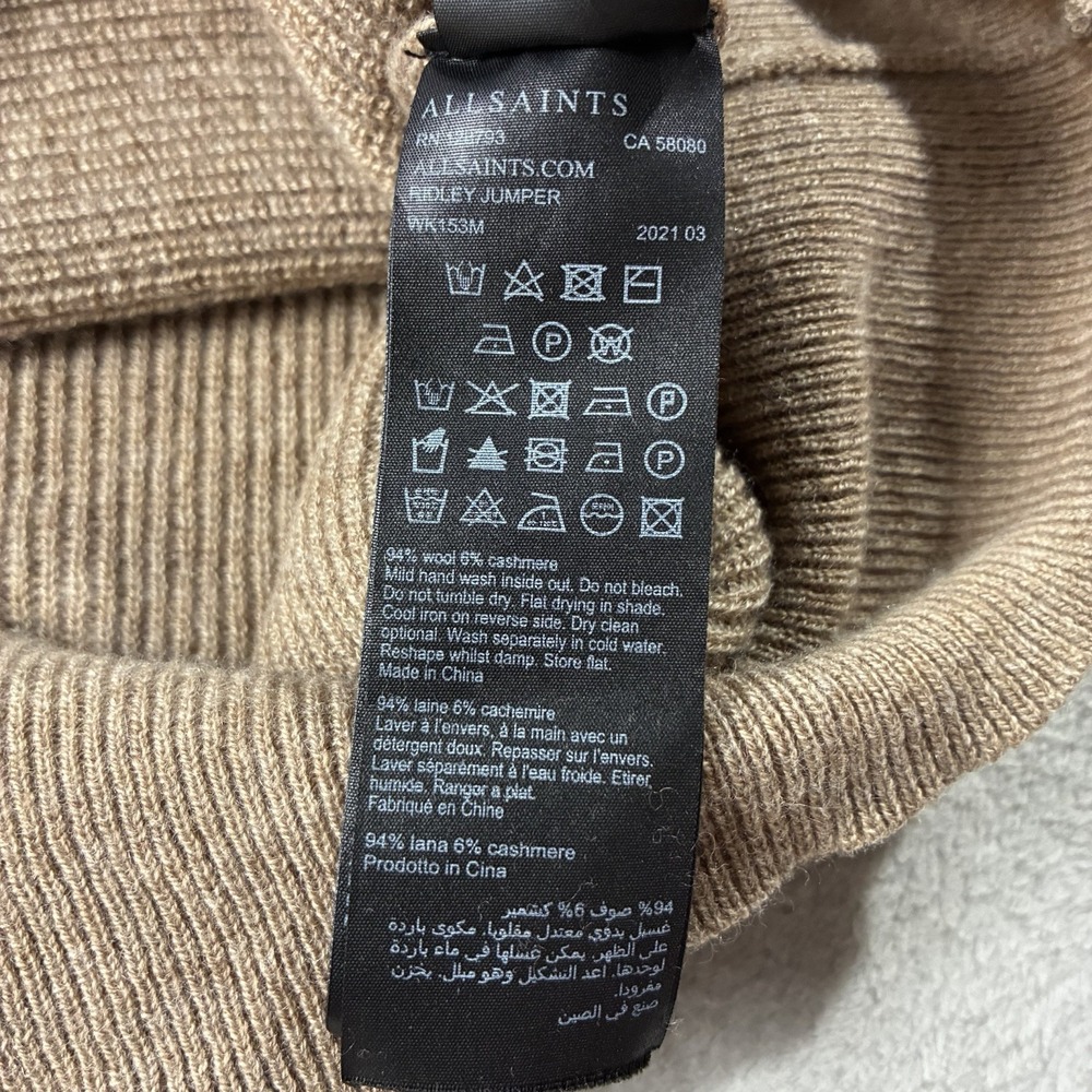AllSaints Ridley Funnel Neck Wool Cashmere Sweater Toffee Brown Women M Minimal - Picture 4 of 8